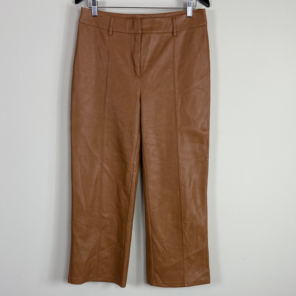 7 for all Man Kind Faux Leather‎ Wide Leg Crop Pants in Carmel Size Small (US8)